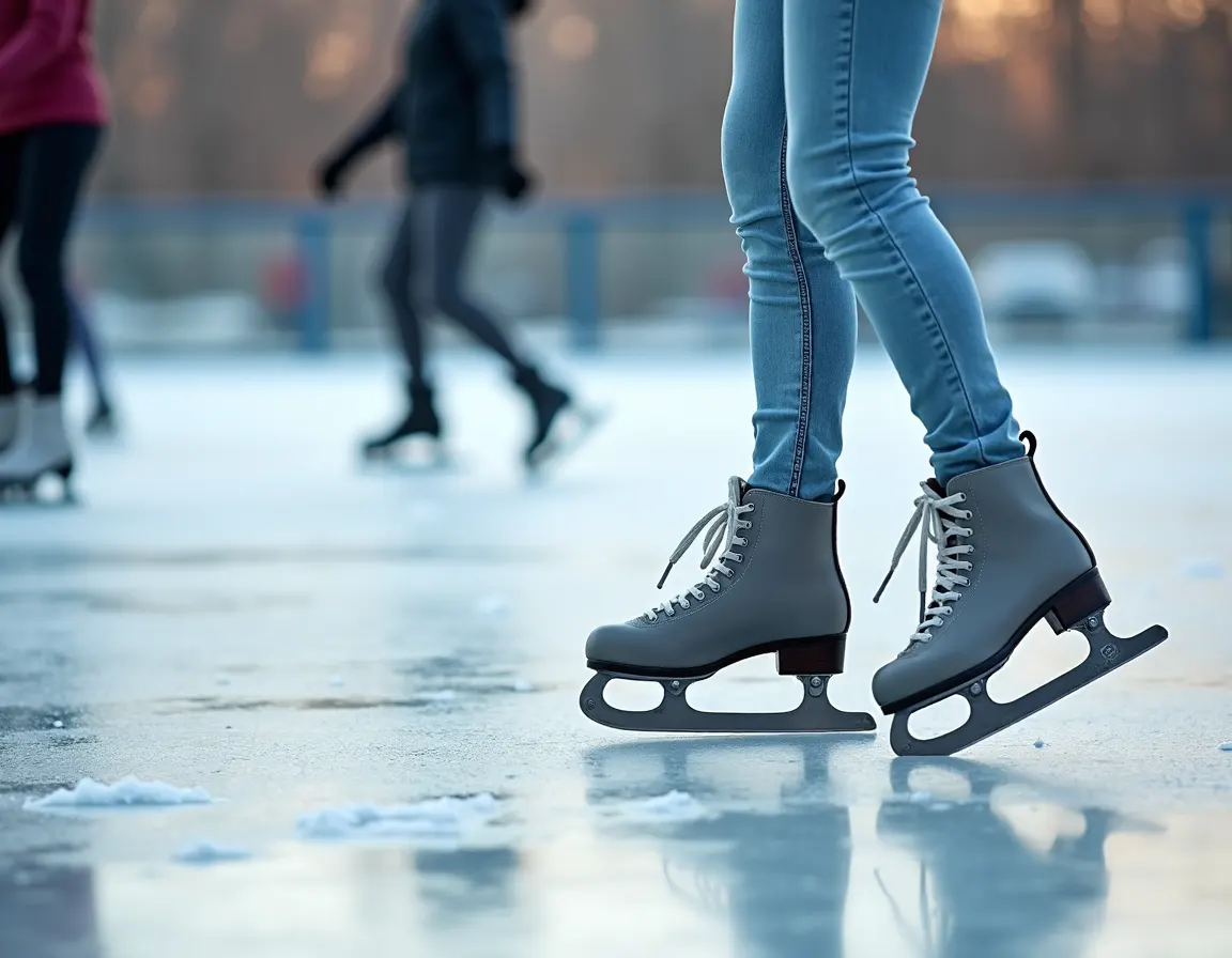 Korcsolyázók a visegrádi jégpályán télen